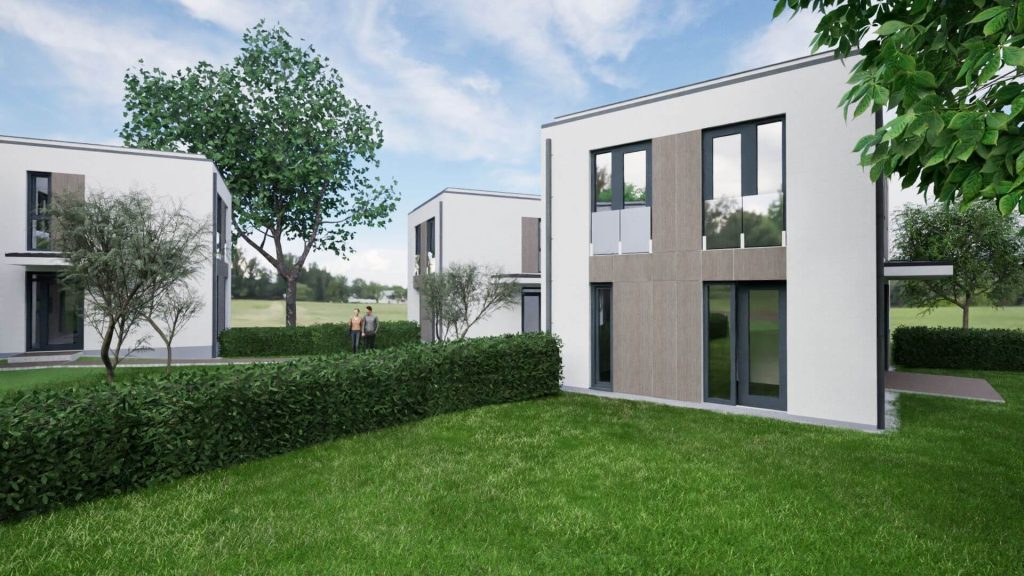 Eladó új építésű lakás XI. kerület – Spanyolrét Gardens utcafronti nézet kerttel és fával